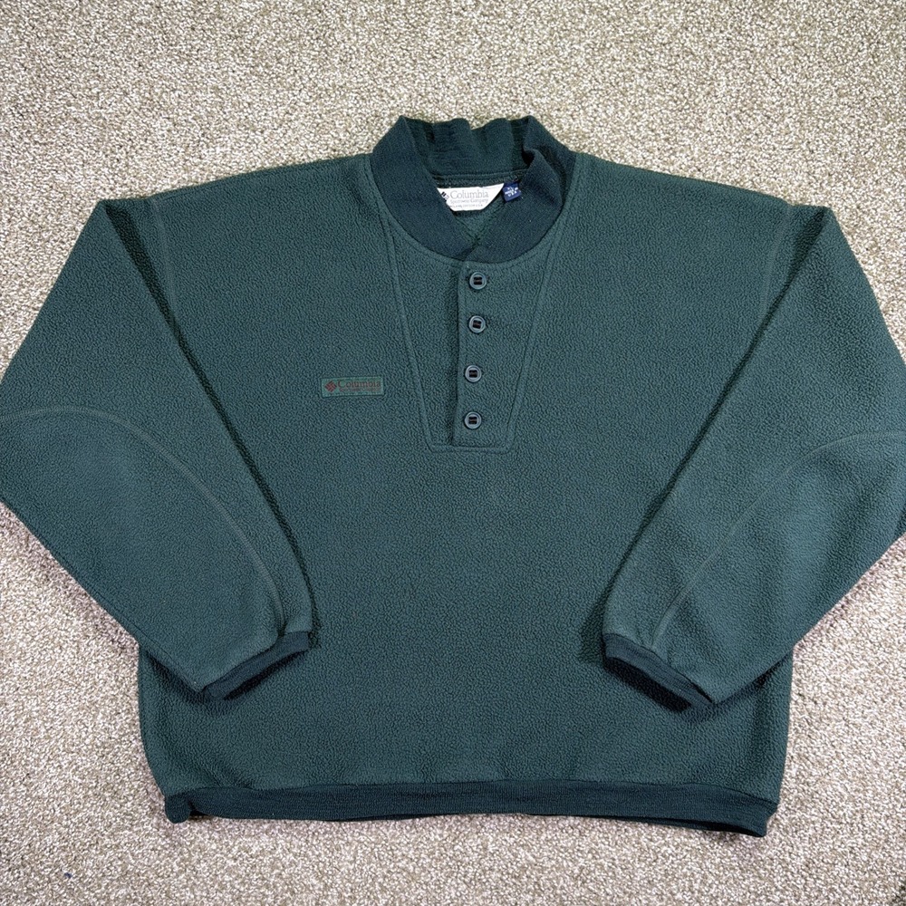 Vintage Columbia Pullover 1/4 Button Fleece Pine Green USA Made Size XL Classic